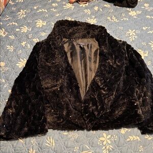 dressbarn Black Faux Fur Cropped Jacket